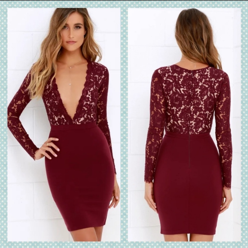 Lulus Swoon-er or Later Long Sleeve Lace Dress